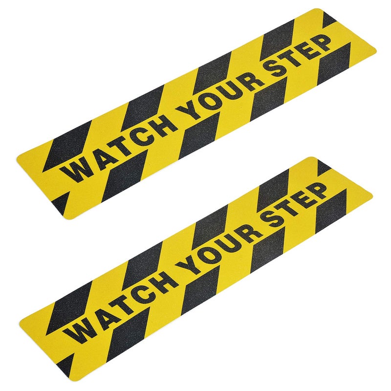 ONTWIE 6" x 24" Watch Your Step Floor Tape Anti Slip Warning Sign Sticker Adhesive Non- Slip Abrasive Decal for Workplace Home Safety Wet Floor Caution - 2 Pack - Image 1